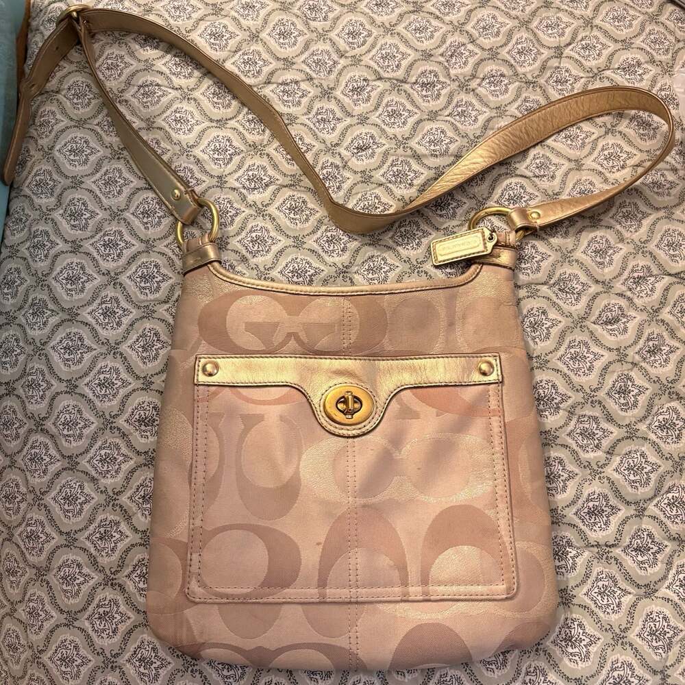 Coach Signature Gold Trim Crossbody Bag